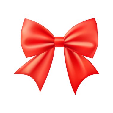 3D gerçekçi kırmızı hediye yayı. Noel, doğum günü ve satış dekorasyonu. Geleneksel tatil aksesuarı. Vektör illüstrasyonuName.