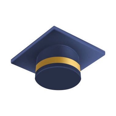 Gerçekçi Mavi mezuniyet şapkası. 3 Boyutlu Doktora Şapkası. Yüksek lisans akademik havan topu. Öğrenci diploması. Vektör illüstrasyonu.