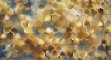 Altın soyut altıgen mozaik arka plan. Parlayan altın renkli bal peteği duvar kağıdı. Lüks çokgen geometrik bg. Tırtıklı cam yüzeyi. Vektör illüstrasyonu, EPS 10.