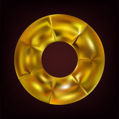 Lüks gerçekçi altın yüzük. Gradyan ışıklandırmalı birinci sınıf altın daire. Soyut tasarım ögesi siyah arkaplanda izole edildi. Vektör illüstrasyonu, EPS 10.