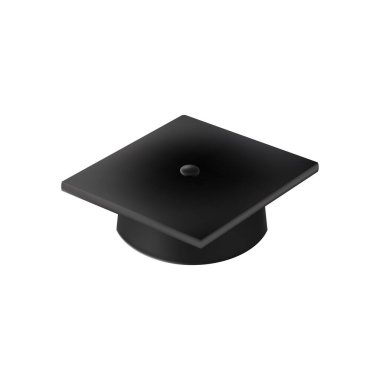 Gerçekçi siyah mezuniyet şapkası. 3 Boyutlu Doktora Şapkası. Yüksek lisans akademik havan topu. Öğrenci diploması. Vektör illüstrasyonu.