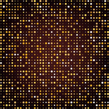 Altın yarım tonlu disko noktaları deseni. Soyut şenlik arka planı. Parlak daireler ve zarif gradyan bg. Retro Noel parti tasarımı. Vektör çizimi. EPS 10.