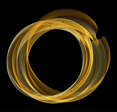 Geleceğin altın dairesel yüzüğü. Lüks yüzük çerçevesi. Ağ desenli yuvarlak kenar. Altın katmanlı parlak çizgi akışı. Vektör çizimi. EPS 10.