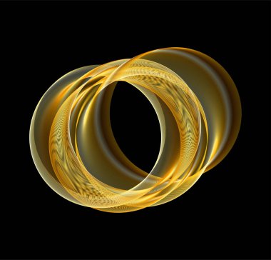 Geleceğin altın dairesel yüzüğü. Lüks yüzük çerçevesi. Ağ desenli yuvarlak kenar. Altın katmanlı parlak çizgi akışı. Vektör çizimi. EPS 10.