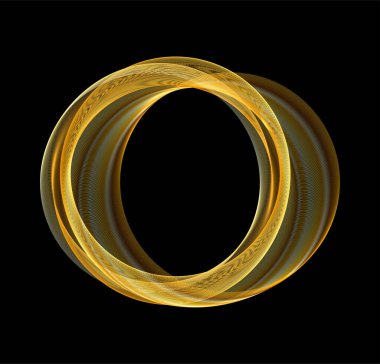 Geleceğin altın dairesel yüzüğü. Lüks yüzük çerçevesi. Ağ desenli yuvarlak kenar. Altın katmanlı parlak çizgi akışı. Vektör çizimi. EPS 10.