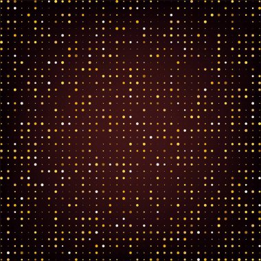 Soyut parlak altın noktalı doku. Yarım tonlu şık bir Noel partisi geçmişi. Dinamik disko hissi veren bir tasarım. Parlak dairesel eğimli bg. Zarif planlar. Vektör çizimi. EPS 10.