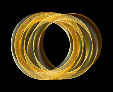 Geleceğin altın dairesel yüzüğü. Lüks yüzük çerçevesi. Ağ desenli yuvarlak kenar. Altın katmanlı parlak çizgi akışı. Vektör çizimi. EPS 10.