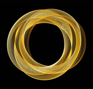 Geleceğin altın dairesel yüzüğü. Lüks yüzük çerçevesi. Ağ desenli yuvarlak kenar. Altın katmanlı parlak çizgi akışı. Vektör çizimi. EPS 10.