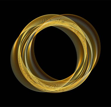 Geleceğin altın dairesel yüzüğü. Lüks yüzük çerçevesi. Ağ desenli yuvarlak kenar. Altın katmanlı parlak çizgi akışı. Vektör çizimi. EPS 10.