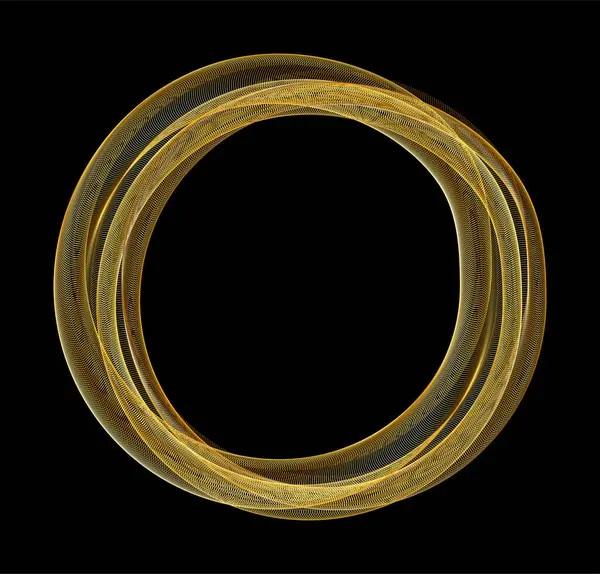 Geleceğin altın dairesel yüzüğü. Lüks yüzük çerçevesi. Ağ desenli yuvarlak kenar. Altın katmanlı parlak çizgi akışı. Vektör çizimi. EPS 10.