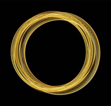 Geleceğin altın dairesel yüzüğü. Lüks yüzük çerçevesi. Ağ desenli yuvarlak kenar. Altın katmanlı parlak çizgi akışı. Vektör çizimi. EPS 10.