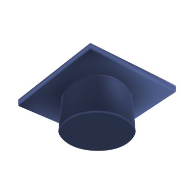 Gerçekçi Mavi mezuniyet şapkası. 3 Boyutlu Doktora Şapkası. Yüksek lisans akademik havan topu. Öğrenci diploması. Vektör illüstrasyonu.