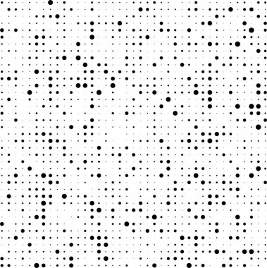 Monokrom noktalı yarım tonlu fon. Temiz beyaz yüzeyde pop sanat tarzında soyut siyah daireler. Basit geometrik desen. Vektör çizimi. EPS 10.