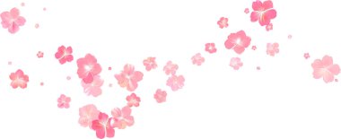 Yumuşak bahar pembe çiçek akışı. Kadın parfümünün narin kokusu. Kiraz çiçeklerinin aroması. Çiçekli hava girdabı. Sihirli bahar tozu yaprakları sıçrar. Hediye için arka plan, kart, paket. Vektör illüstrasyonu.