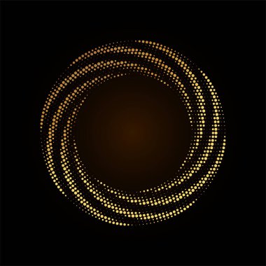 Altın yarı yuvarlak çerçeve. Altın lüks yarım tonlu daire logosu. Nokta amblemi. Noktalı doku kenarı. Konfeti patlaması. Vektör illüstrasyonu EPS10.