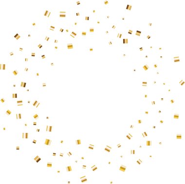 Konfeti patlaması. Altın yılan kurdelesi çerçevesi. Yıldönümü için lüks dekorasyon, Noel ve yeni yıl kartı. Satılık lüks tasarım, düğün davetiyesi. Vektör illüstrasyonu EPS10.