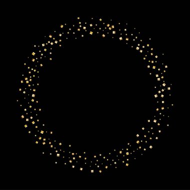 Altın yılan kurdelesi çerçevesi. Konfeti yuvarlak afişi. Yıldönümü, Noel ve Yeni Yıl kartı için gösterişli süslemeler. Satış tasarımı için eğlenceli bir patlama, düğün davetiyesi. Vektör illüstrasyonu EPS10.