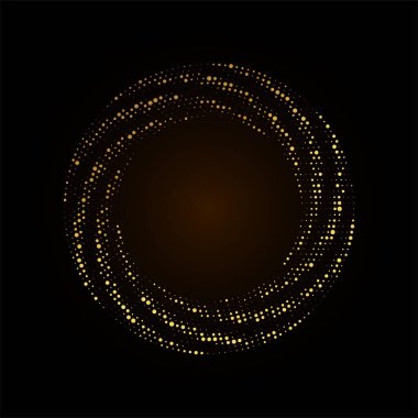 Altın yarı yuvarlak çerçeve. Altın lüks yarım tonlu daire logosu. Nokta amblemi. Noktalı doku kenarı. Konfeti patlaması. Vektör illüstrasyonu EPS10.