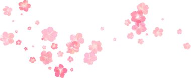 Yumuşak bahar pembe çiçek akışı. Kadın parfümünün narin kokusu. Kiraz çiçeklerinin aroması. Çiçekli hava girdabı. Sihirli bahar tozu yaprakları sıçrar. Hediye için arka plan, kart, paket. Vektör illüstrasyonu.