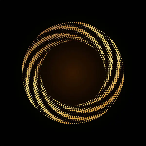 Altın yarı yuvarlak çerçeve. Altın lüks yarım tonlu daire logosu. Nokta amblemi. Noktalı doku kenarı. Konfeti patlaması. Vektör illüstrasyonu EPS10.