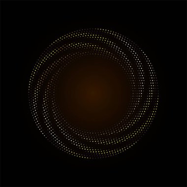 Altın yarı yuvarlak çerçeve. Altın lüks yarım tonlu daire logosu. Nokta amblemi. Noktalı doku kenarı. Konfeti patlaması. Vektör illüstrasyonu EPS10.