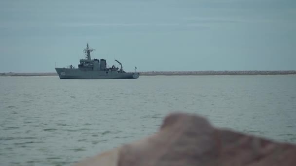 Brésil Mars 2022 Navire Militaire Près Côte Océanique — Video