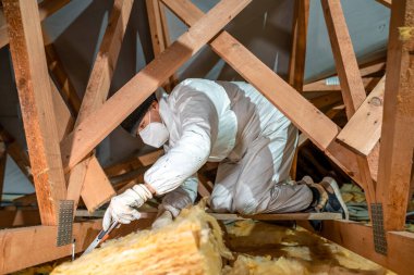 cutting of glass wool for the insulation of rooms. 