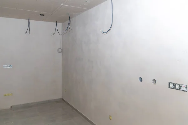 electrical installation in a room on the construction site. High quality photo
