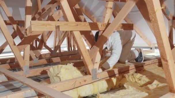 Insulation Roof Ceiling Glass Wool — Stock video