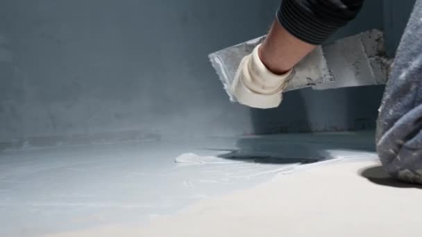Manual Application Waterproofing Floor Construction Site — Stockvideo