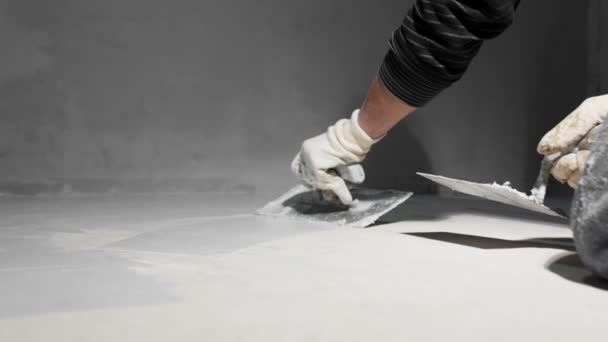 Manual Adjustment Insulation Concrete Floor Using Trowel — Stock Video