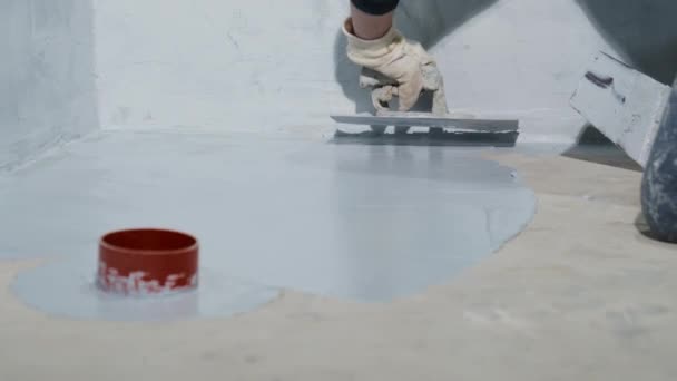 Manual Waterproofing Floors Construction Site Trowel — Wideo stockowe