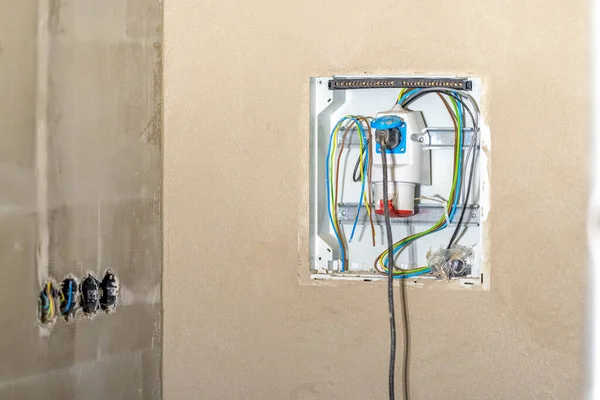 electrical switchboard on the construction of a family house. High quality photo