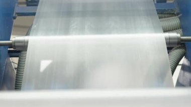 production of plastic bags and packaging on machines in the factory. 