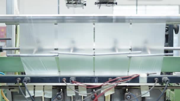Fabrikadaki Makinelerde Plastik Poşet Ambalaj Üretimi — Stok video