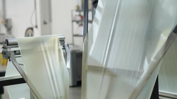 Produksi Kemasan Plastik Sebuah Pabrik Pada Baris Otomatis — Stok Video