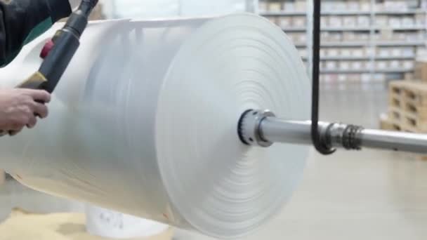 Robotically Automated Machine Production Plastic Bags Factory High Quality Footage — Vídeo de Stock