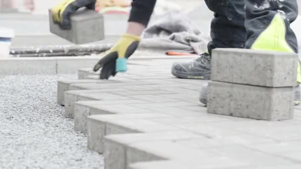 Colocação Pavers Bloqueio Durante Construção Calçadas Estradas — Vídeo de Stock