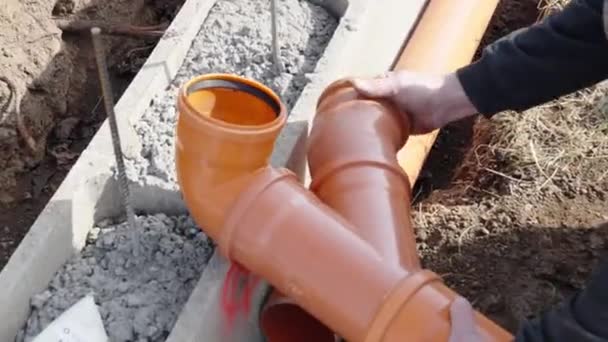Tubo Plástico Para Rede Esgoto Placa Base Canteiro Obras — Vídeo de Stock