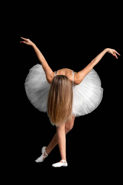 Porträtt Ballerina Pose Svart Bakgrund Högkvalitativt Foto — Stockfoto