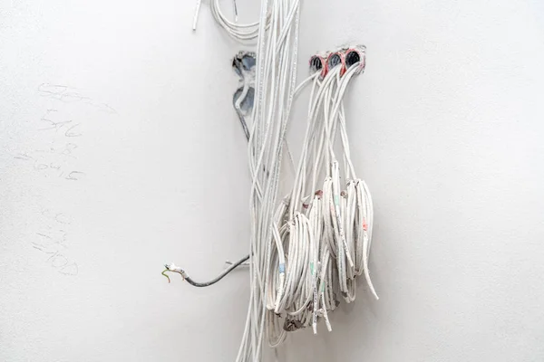 electrical wires in the wall at the construction site. High quality photo