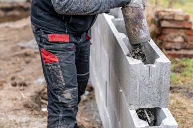 Beton temeller. Bir aile evi inşa etmek. Yüksek kalite fotoğraf