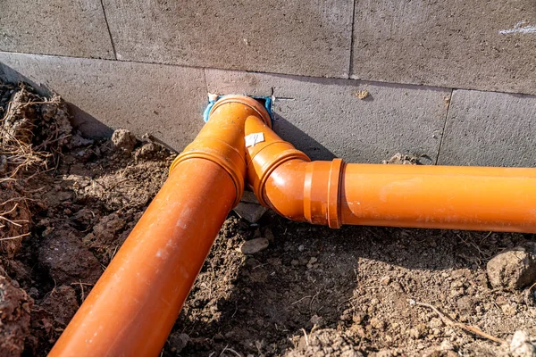 Sewage System Made Plastic Pvc Pipes Ground — Stock Photo, Image