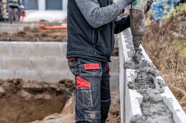 Beton temeller. Bir aile evi inşa etmek. Yüksek kalite fotoğraf