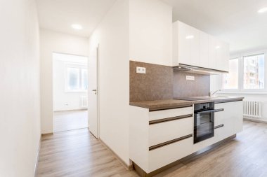 Yeni, modern bir dairede mutfak ünitesi. Yüksek kalite fotoğraf