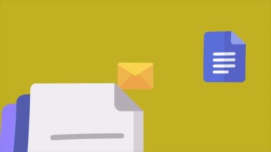 PDF dosyaları, doktorlar, e- postalar ve uçan dizin simgeleri sarı arkaplan ile ortaya çıkıyor