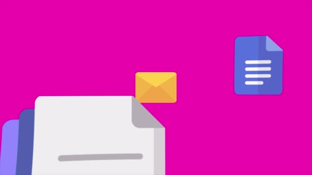 Pliki Pdf Dokumenty Mail Foldery Ikony Latające Ujawnić Różowym Tle — Wideo stockowe