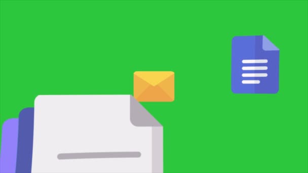 Pliki Pdf Dokumenty Mail Foldery Ikony Latające Ujawnić Zielonym Tle — Wideo stockowe