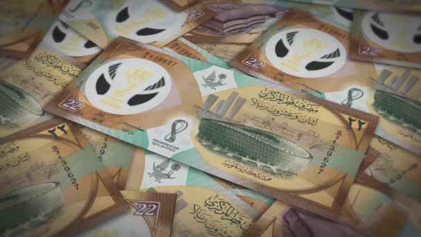 Pilha Dinheiro Riyal Qatar Conceito Inflação Closeup Novo Qatar Vinte — Vídeo de Stock