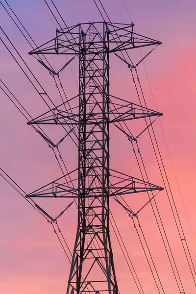 Torre Elétrica Com Céu Crepúsculo Vibrante Área Baía Califórnia — Fotografia de Stock